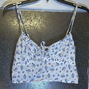 Sky & Sparrow Women’s white and blue tie front spaghetti strap tank top size M